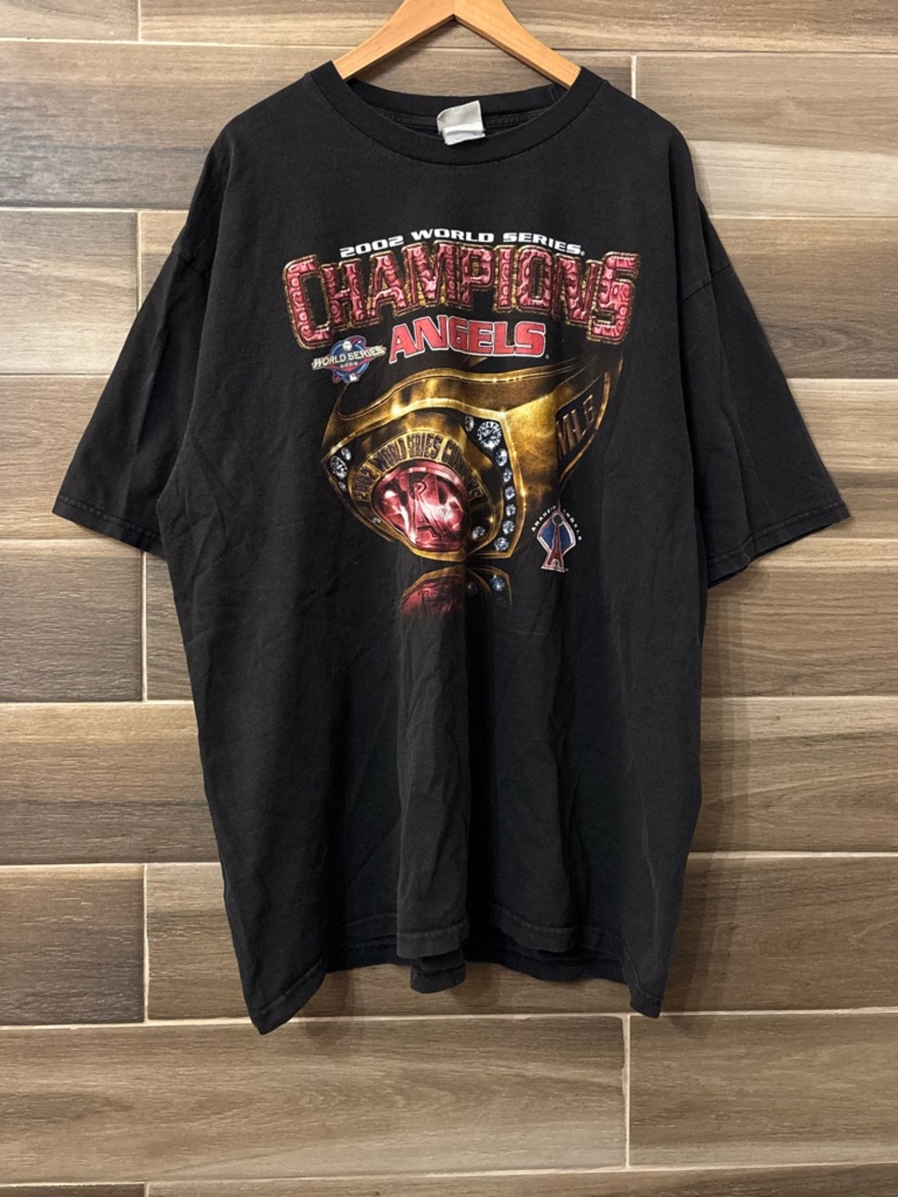 Vintage 2002 Anaheim Angels World Series Champions MLB Black T Shirt 2XL 2000s